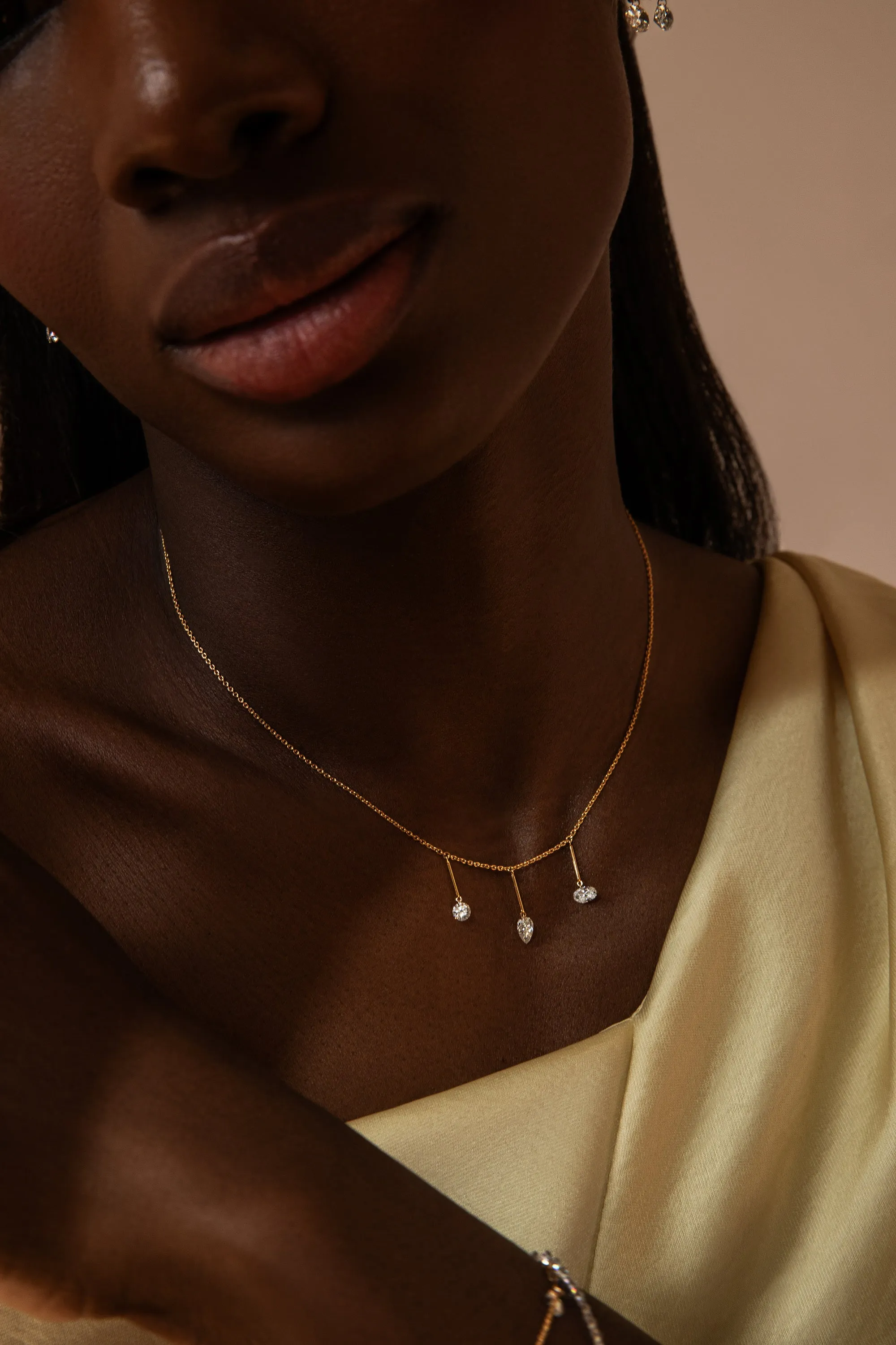 Pierced Trio Diamond & Gold Bar Necklace sold by Sophie Ratner product image thumbnail 4