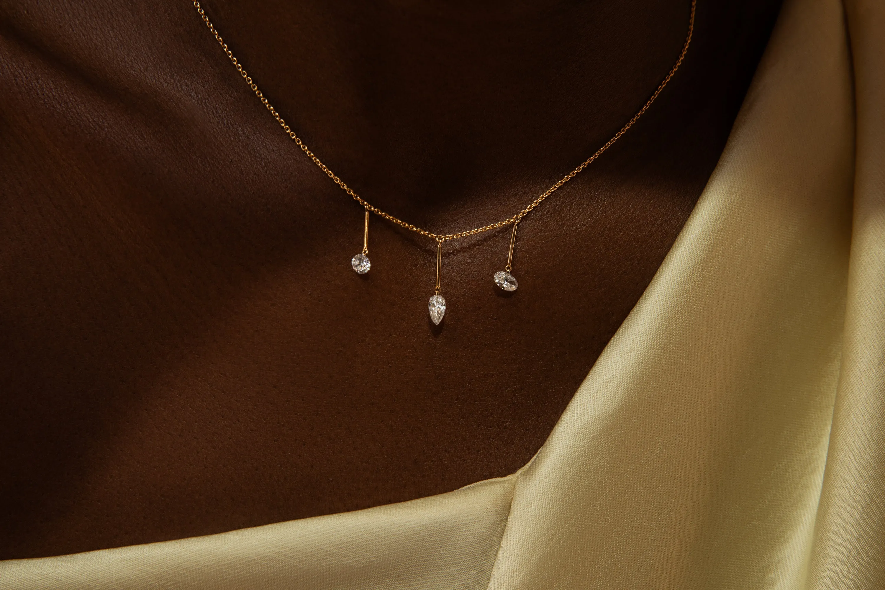 Pierced Trio Diamond & Gold Bar Necklace sold by Sophie Ratner product image thumbnail 2