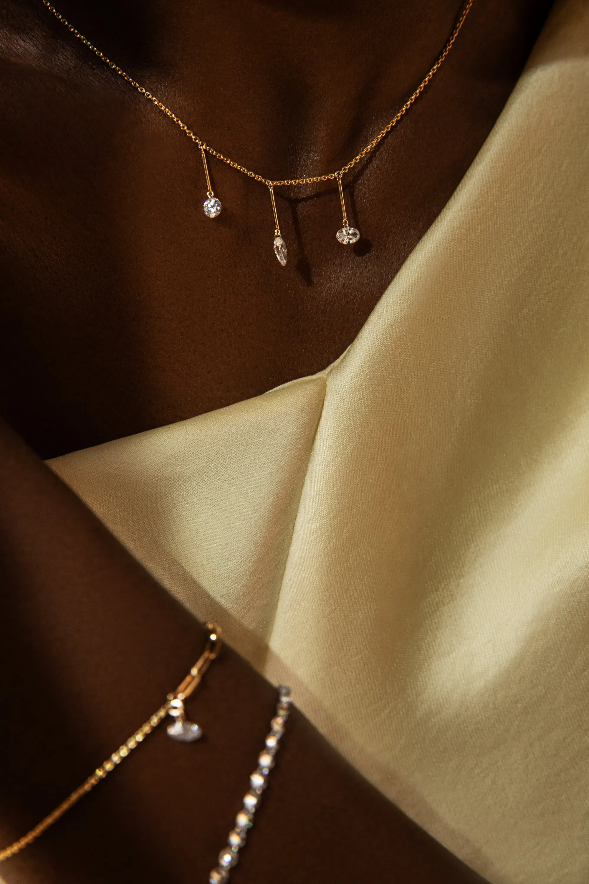 Pierced Trio Diamond & Gold Bar Necklace sold by Sophie Ratner product image thumbnail 3