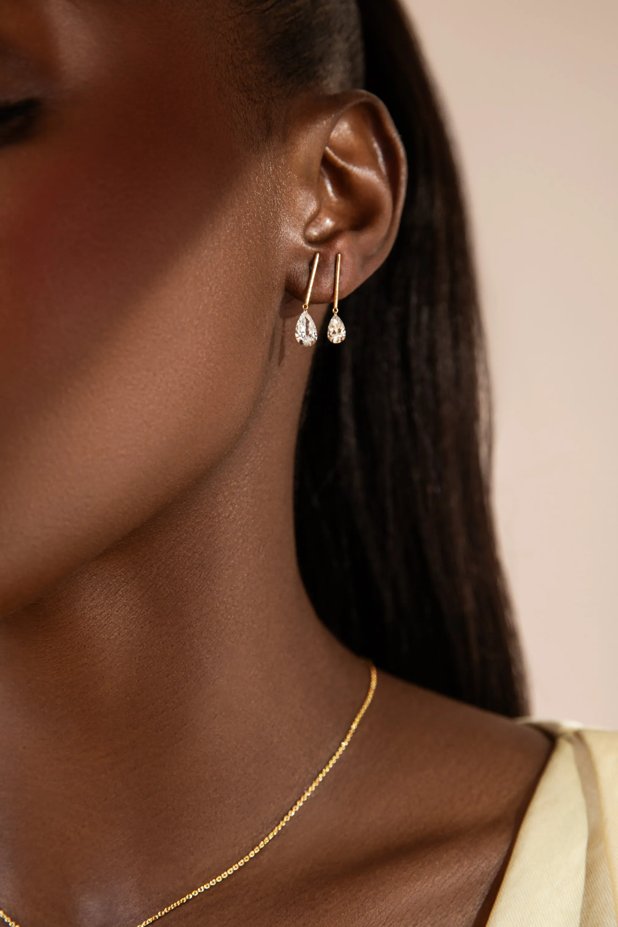 1/2 Carat Pear Pierced Diamond & Gold Bar Earring sold by Sophie Ratner product image thumbnail 2