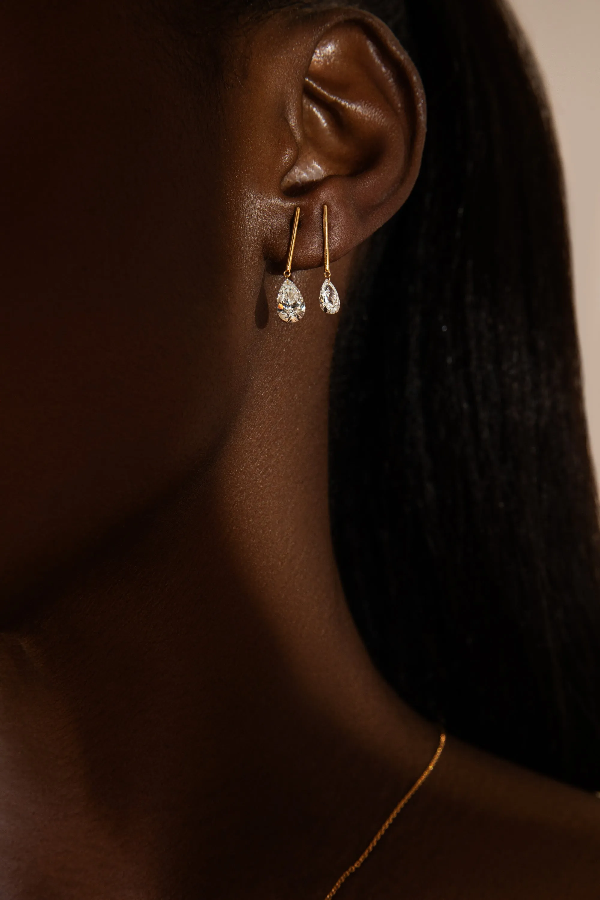 1 Carat Pear Pierced Diamond & Gold Bar Earring sold by Sophie Ratner product image thumbnail 2