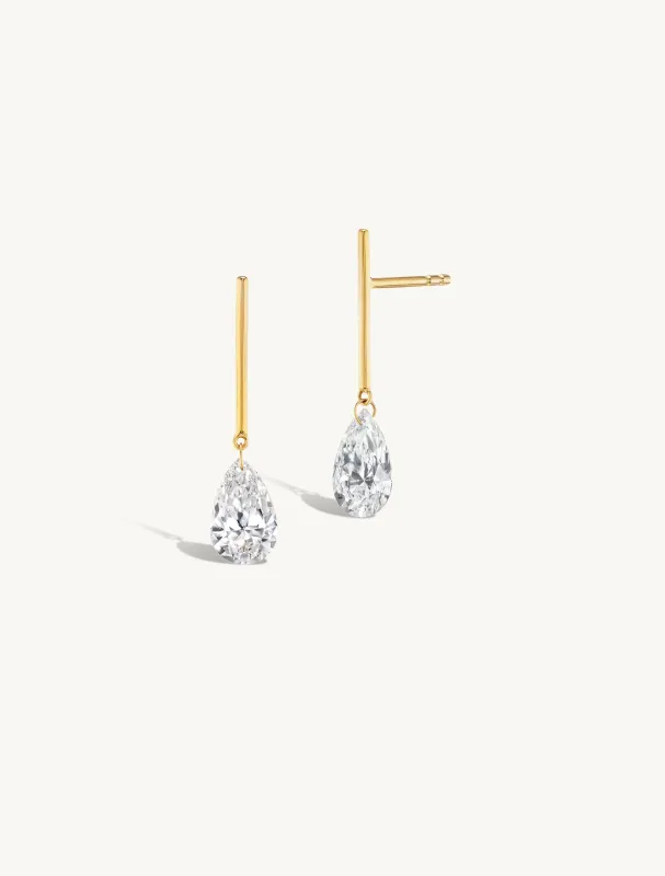 1 Carat Pear Pierced Diamond & Gold Bar Earring made by Sophie Ratner