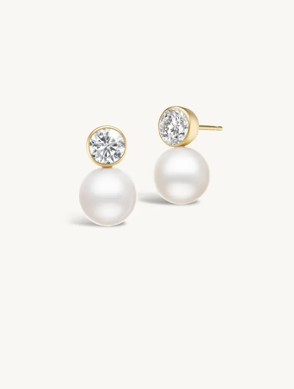 Diamond & Pearl Drop Studs made by Sophie Ratner