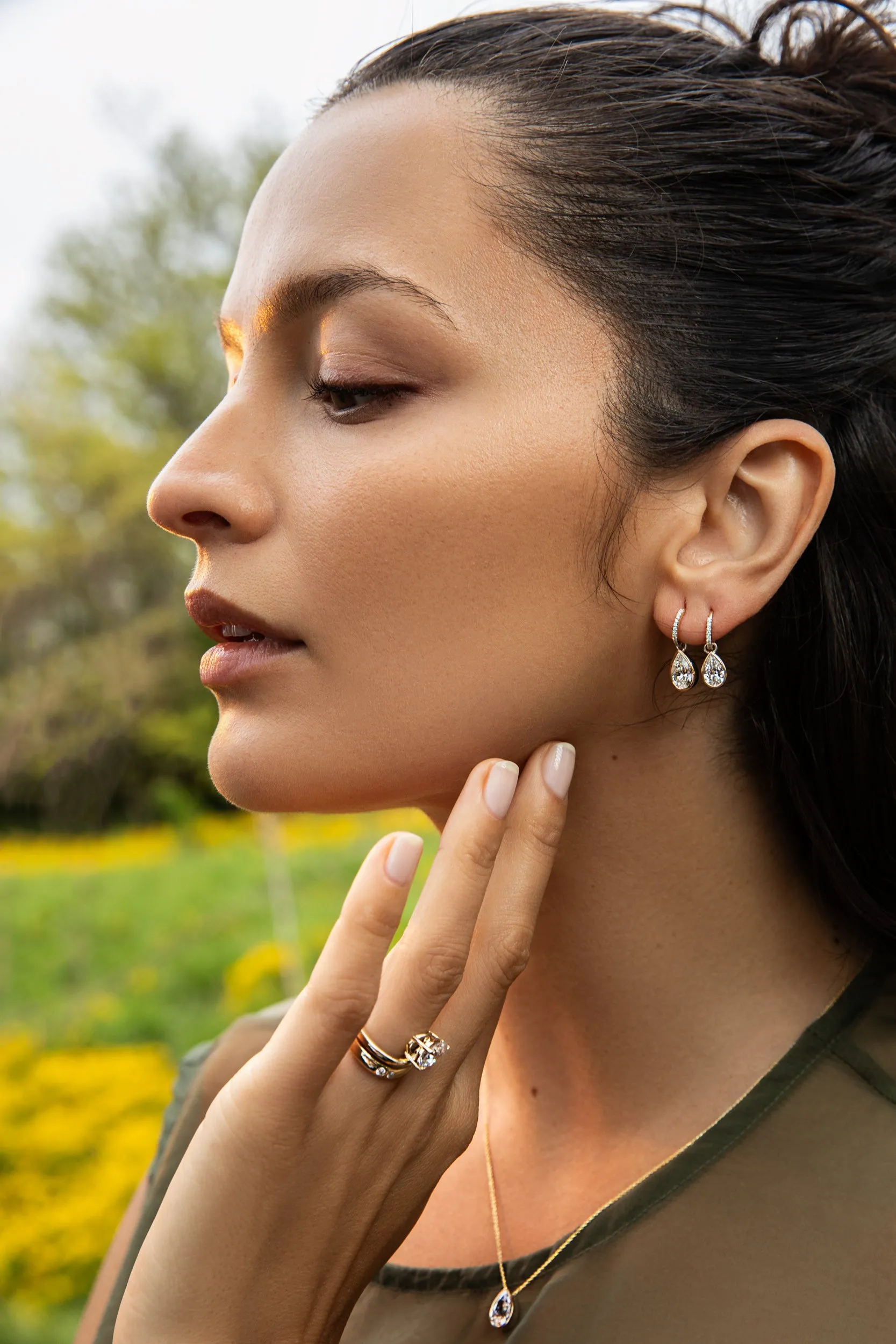 1.5 Carat Pear Bezel Charm + Free 8mm Gold Huggies sold by Sophie Ratner product image thumbnail 3