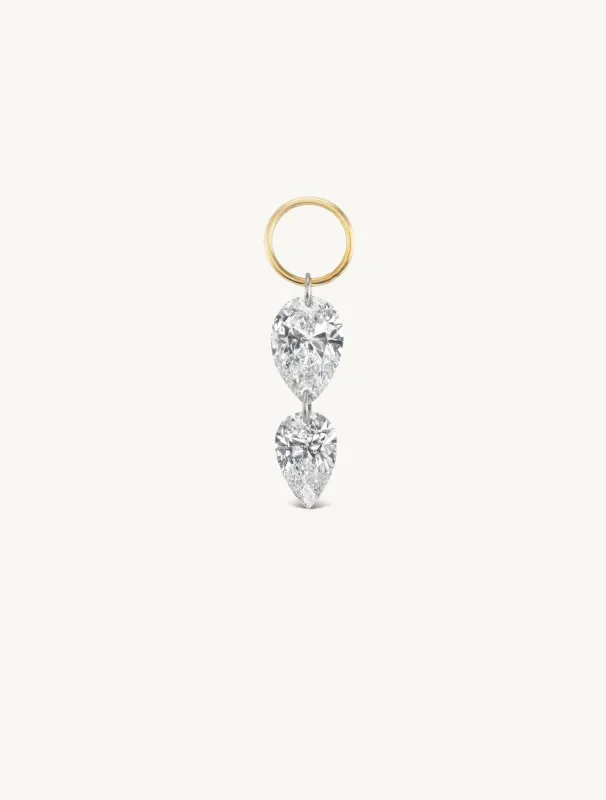 Double Inverted Pear Pierced Diamond Charm + Free 8mm Gold Huggies made by Sophie Ratner
