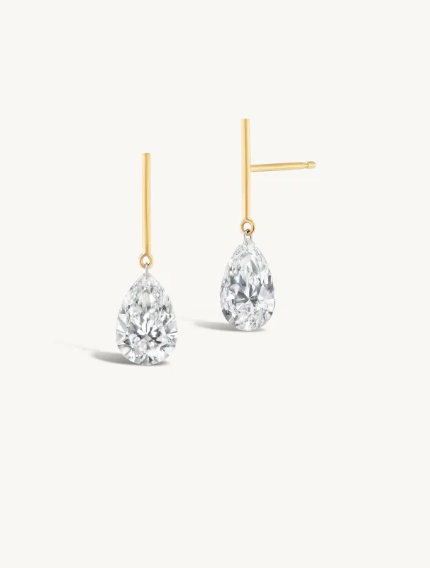 2 Carat Pear Pierced Diamond & Gold Bar Earring - In Stock made by Sophie Ratner