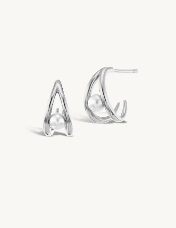 SRJ x KJH Snug Pearl Sterling Silver Huggies sold by Sophie Ratner