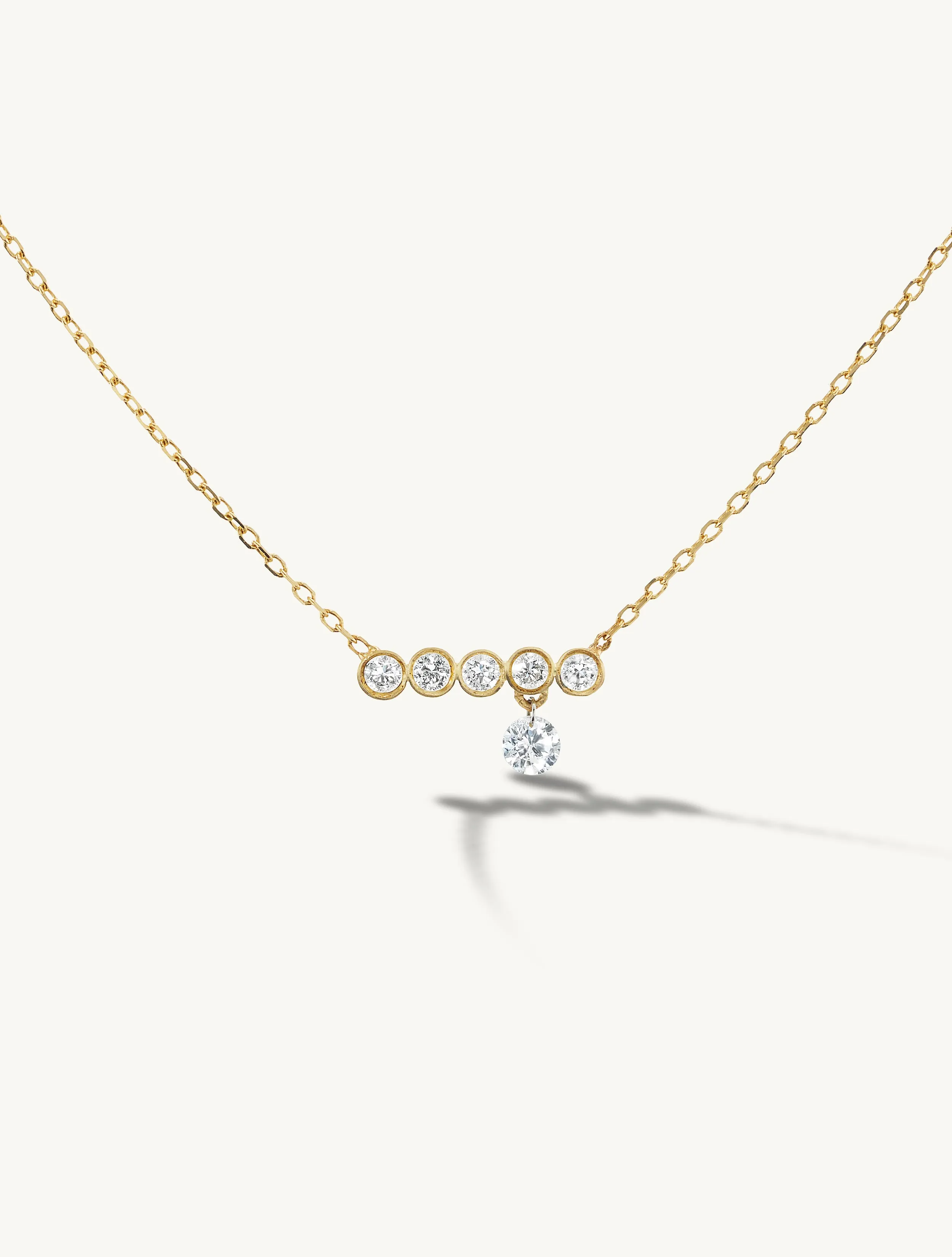 Five Diamond Line with Pierced Diamond Necklace sold by Sophie Ratner