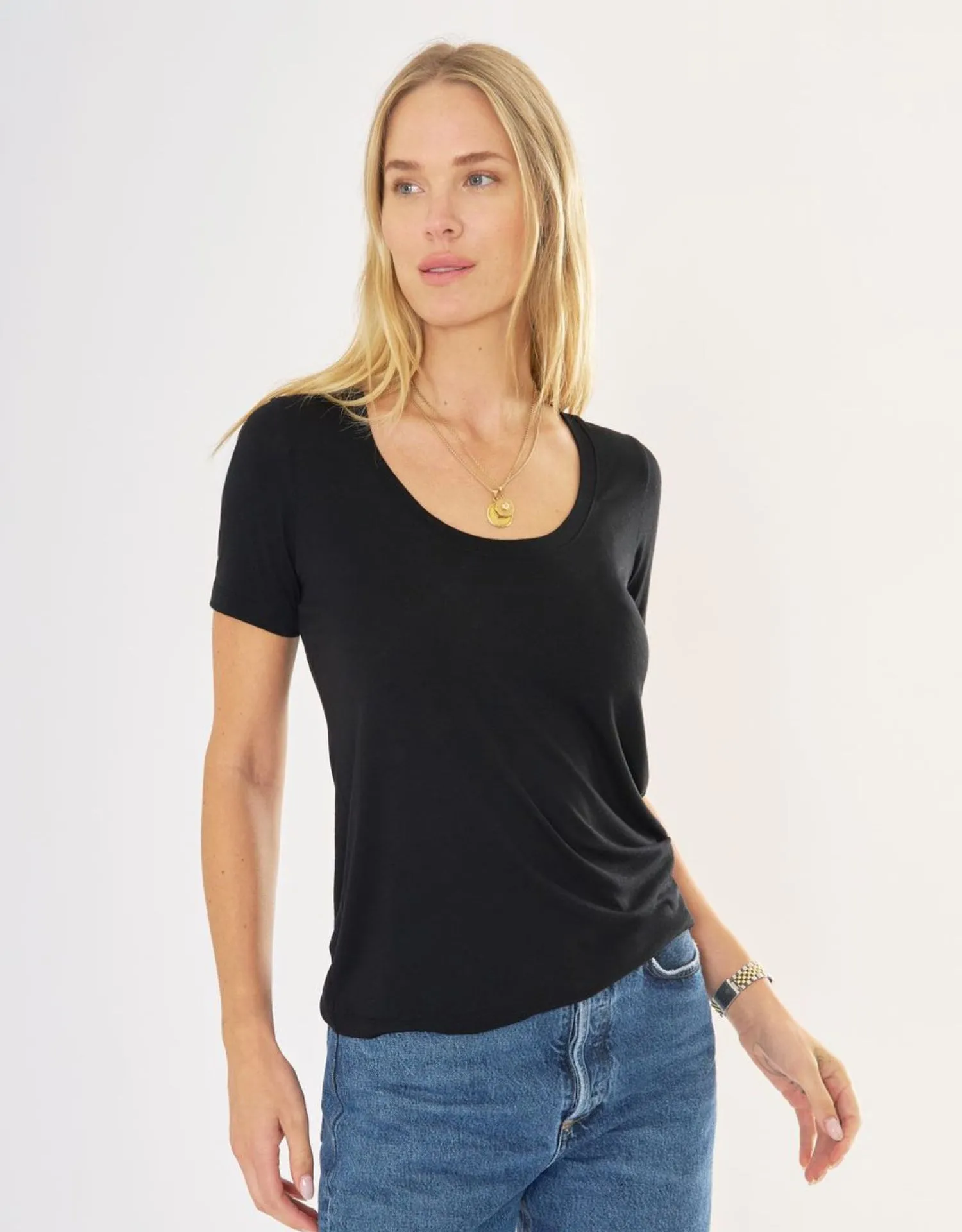 Boston Scoop Neck Tee - Black sold by The Wheat Collection