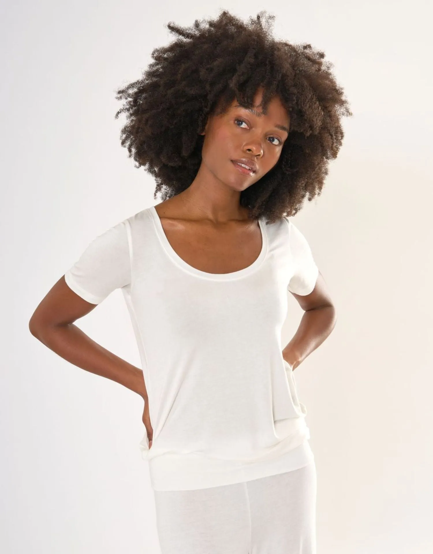 Boston Scoop Neck Tee - White sold by The Wheat Collection