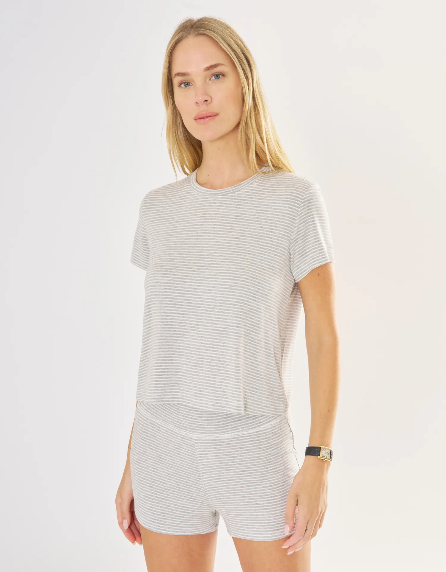 Brooklyn Tee - Heather Grey and White Stripe sold by The Wheat Collection product image thumbnail 3