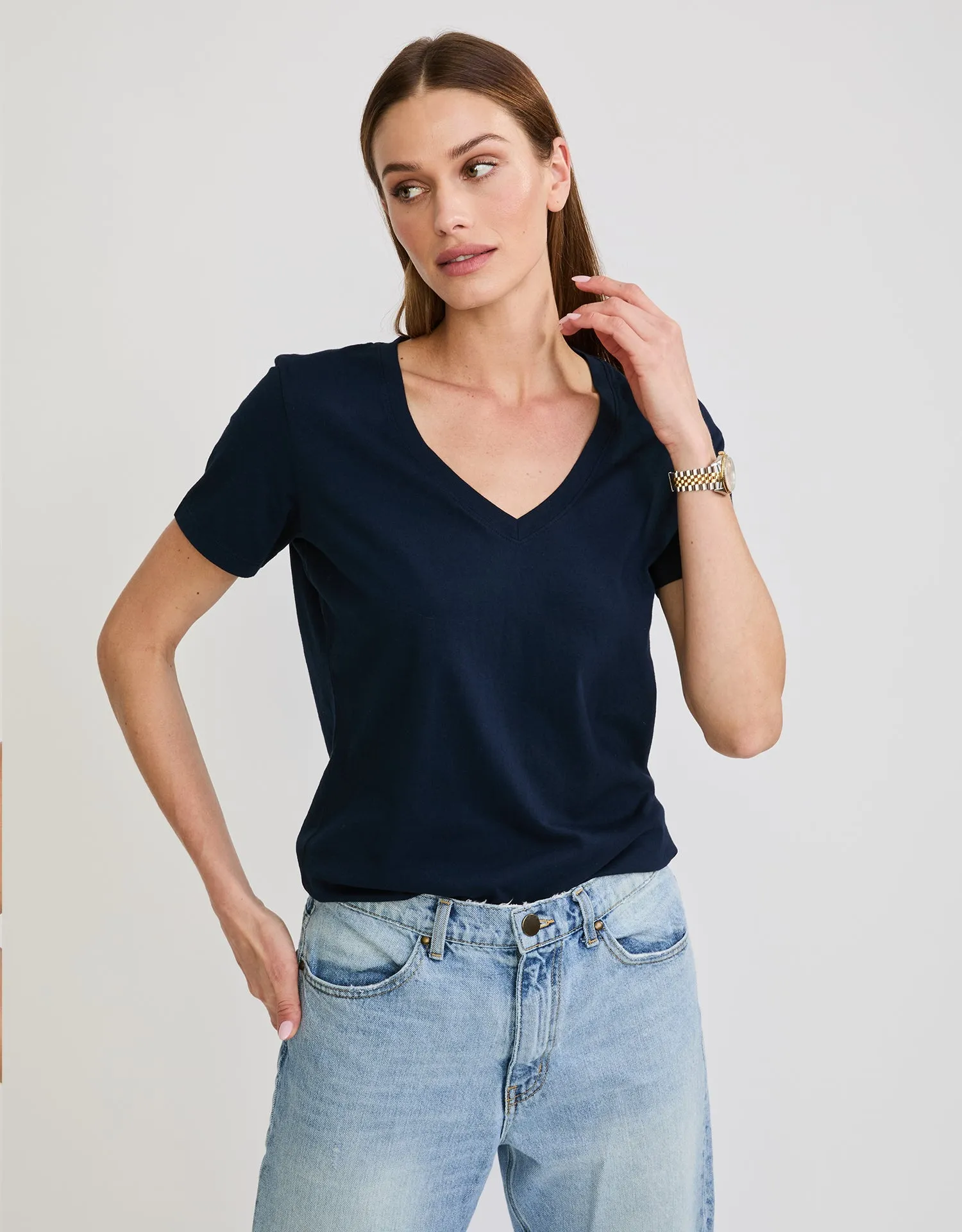 Charleston V Neck Tee - Navy sold by The Wheat Collection product image thumbnail 3