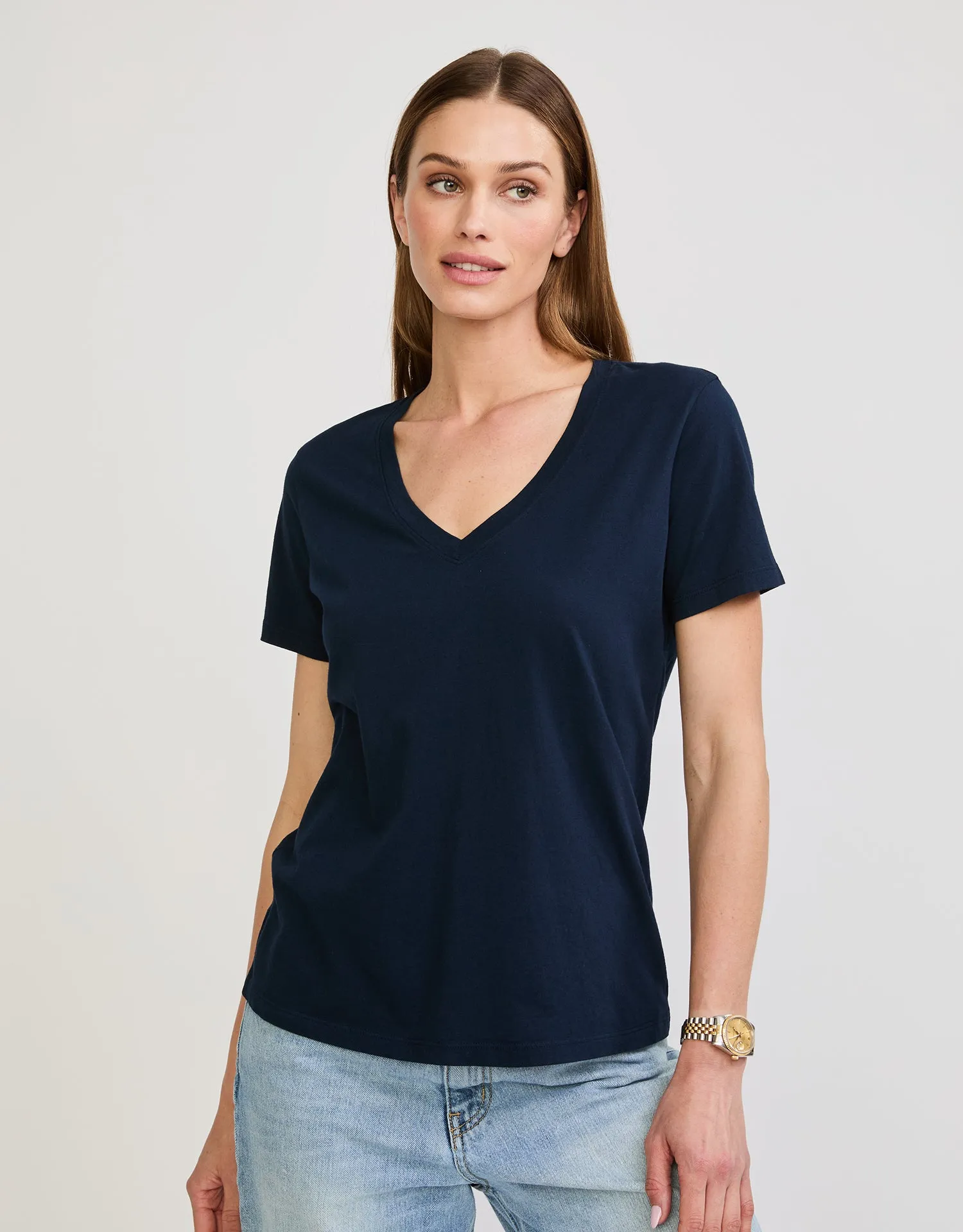 Charleston V Neck Tee - Navy sold by The Wheat Collection