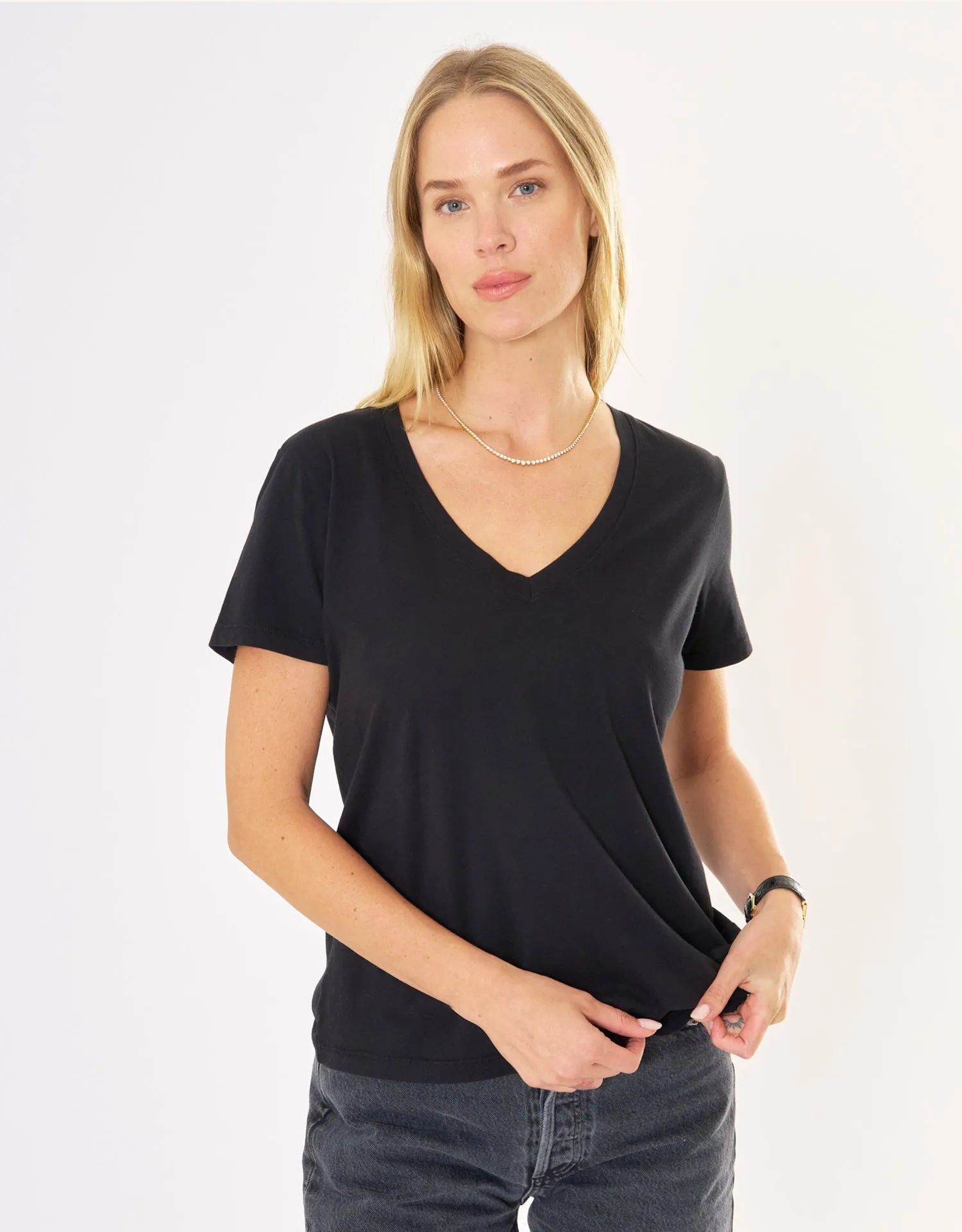 Charleston V Neck Tee - Black sold by The Wheat Collection