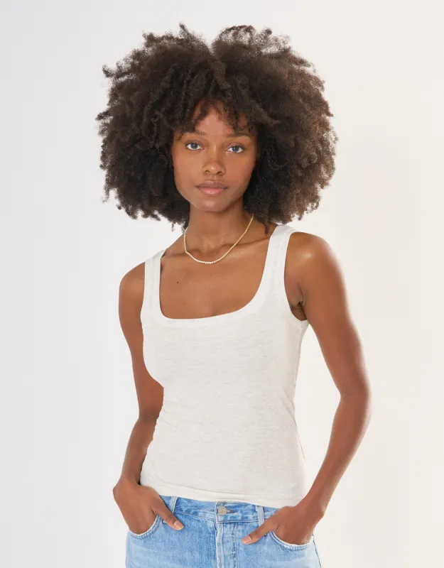 Franklin Ribbed Square Neck Tank - Heather Ash sold by The Wheat Collection