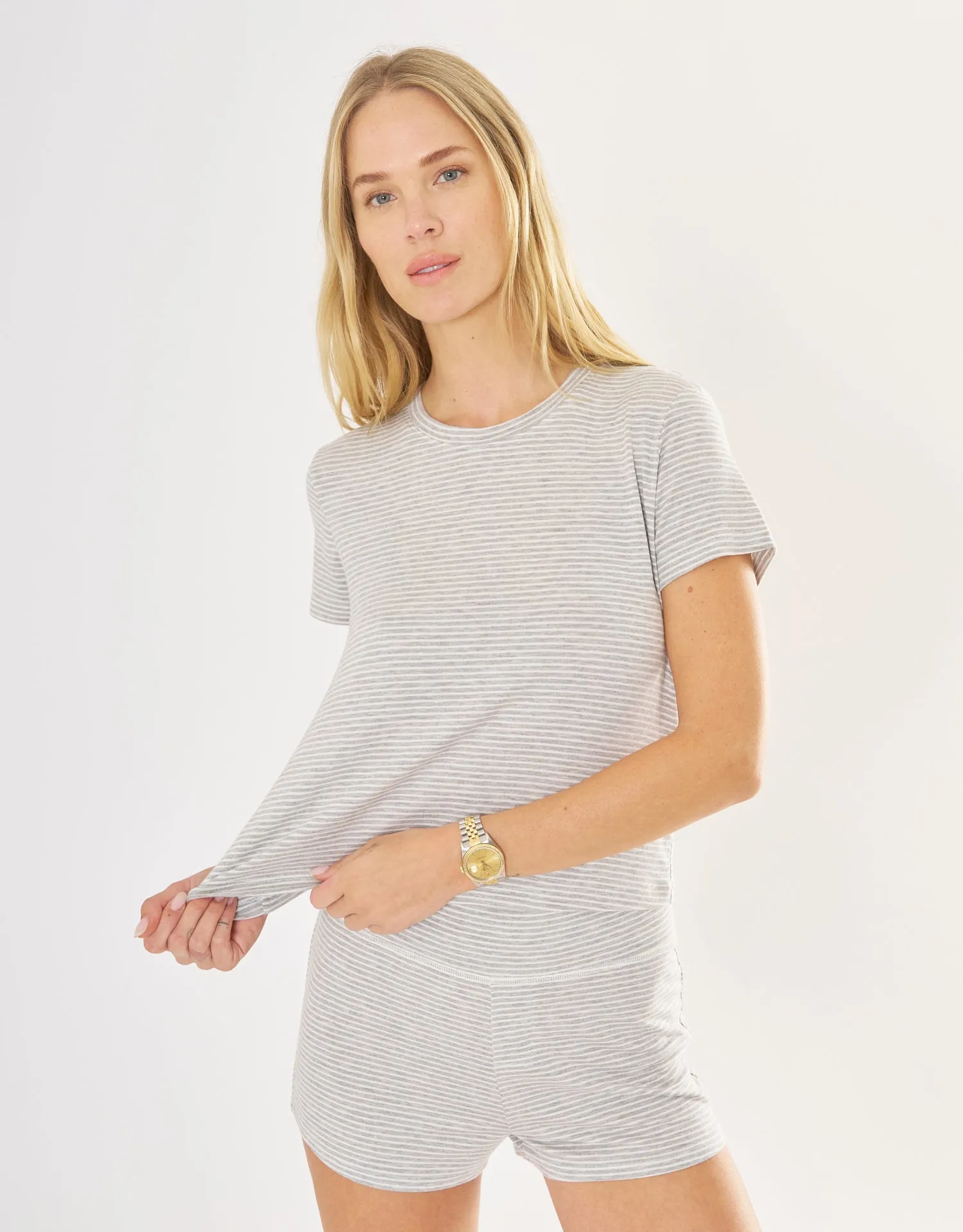 Brentwood Short - Heather Grey and White Stripe sold by The Wheat Collection