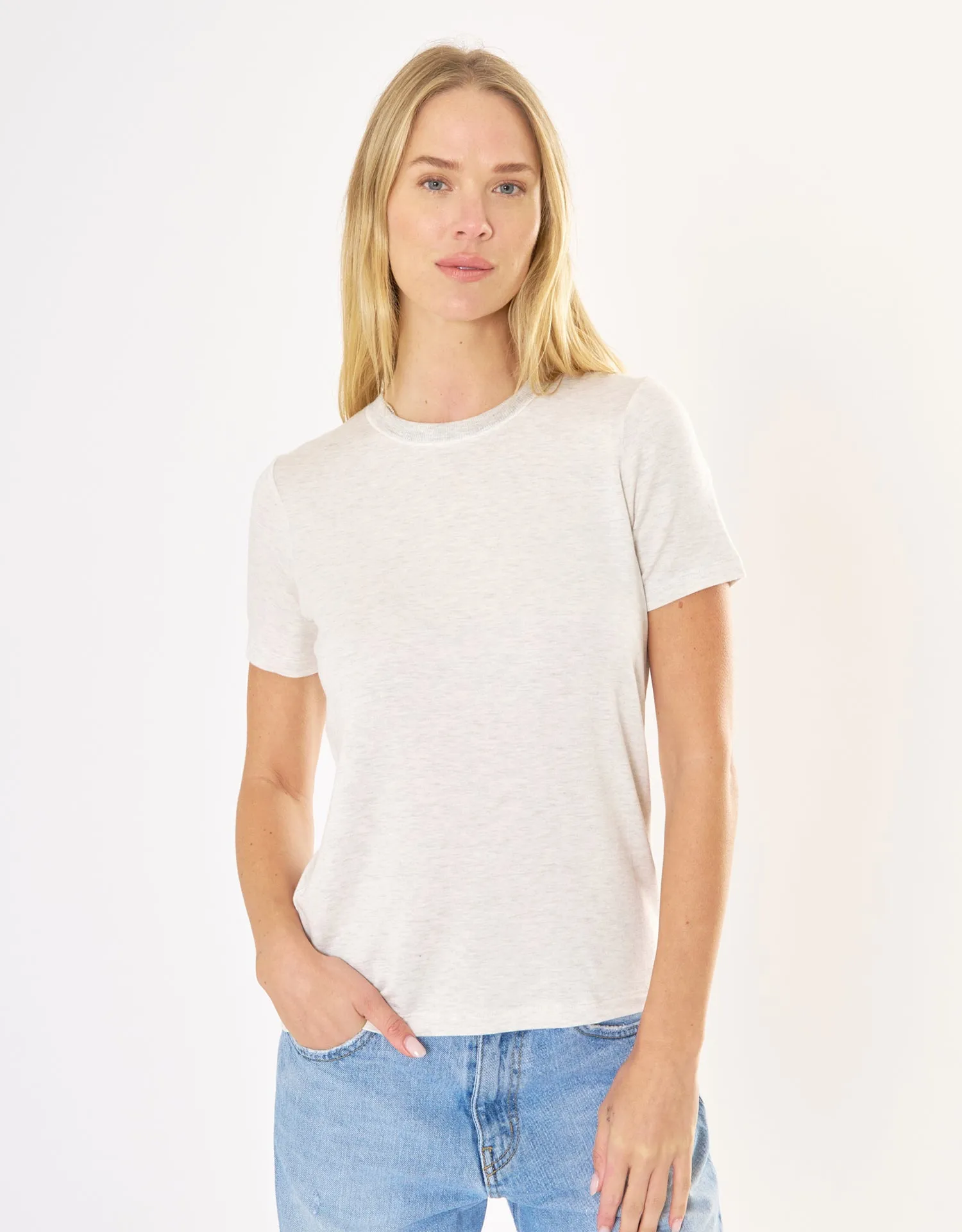 St. Tropez Crew Neck Tee - Heather Ash sold by The Wheat Collection