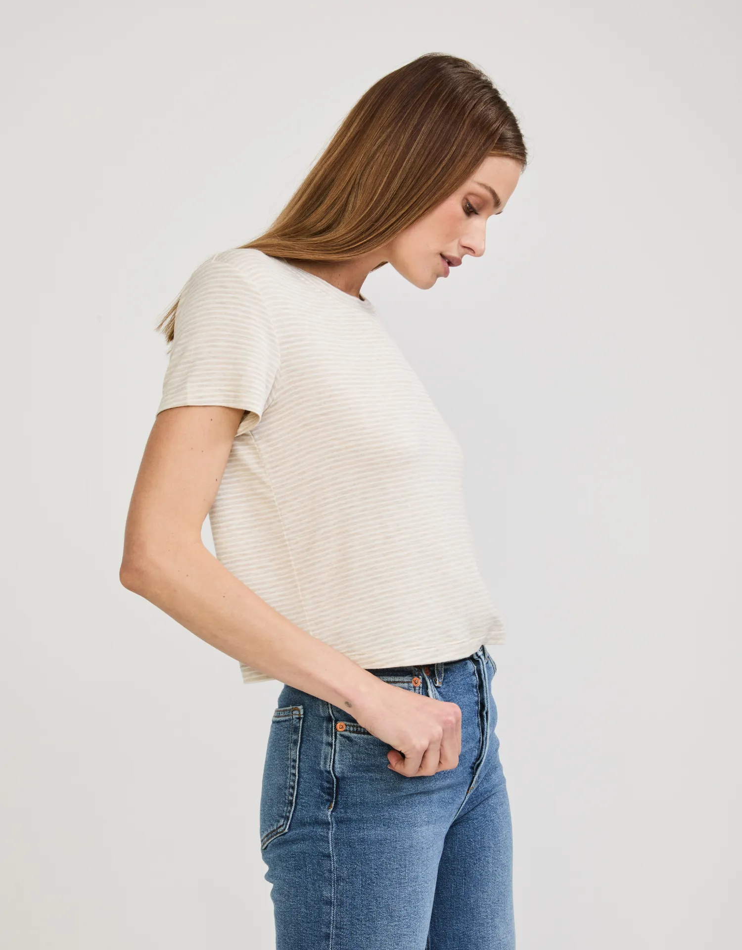 Brooklyn Tee - Oatmeal and White Stripe sold by The Wheat Collection product image thumbnail 2