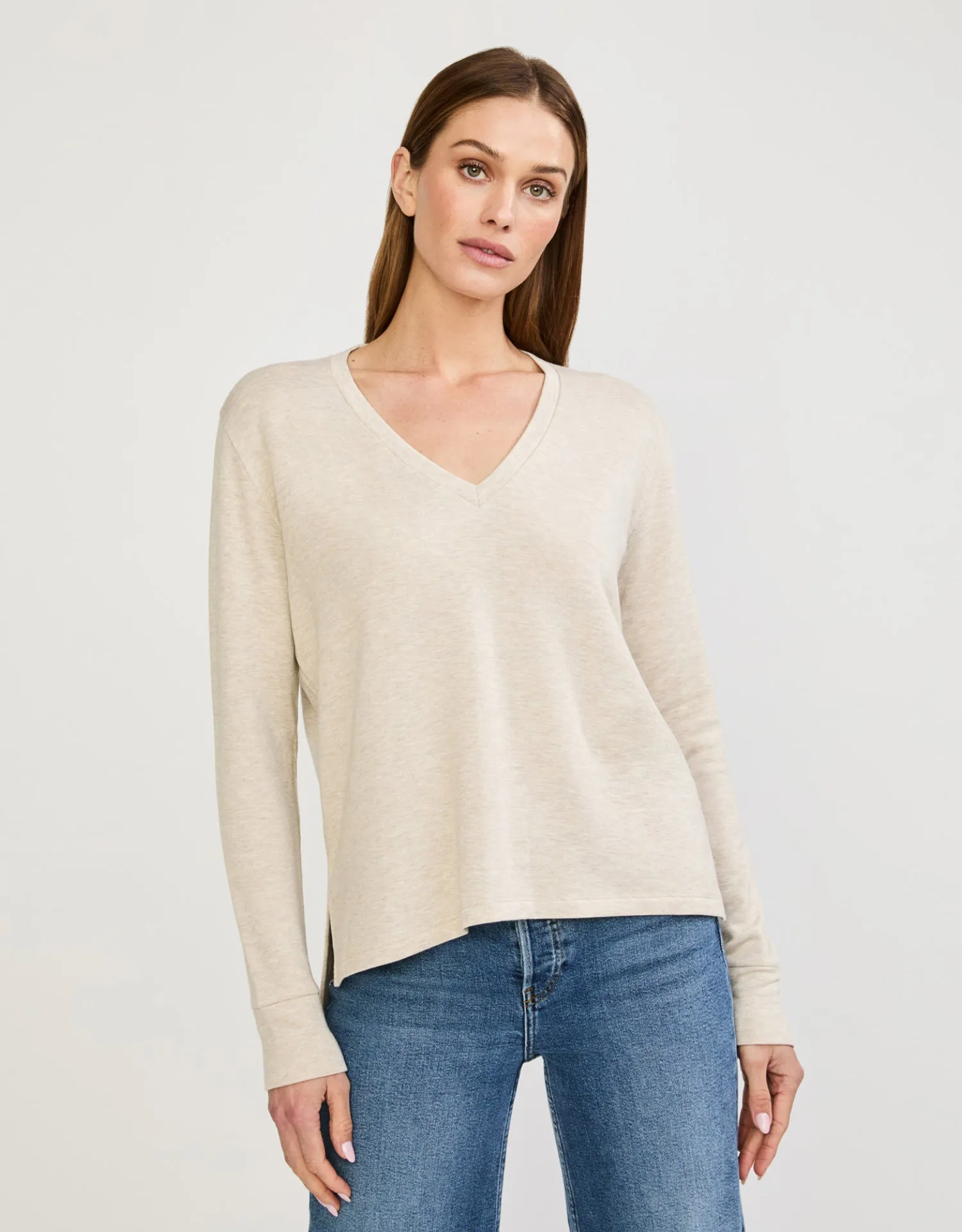 Houston Long Sleeve V Neck - Oatmeal sold by The Wheat Collection