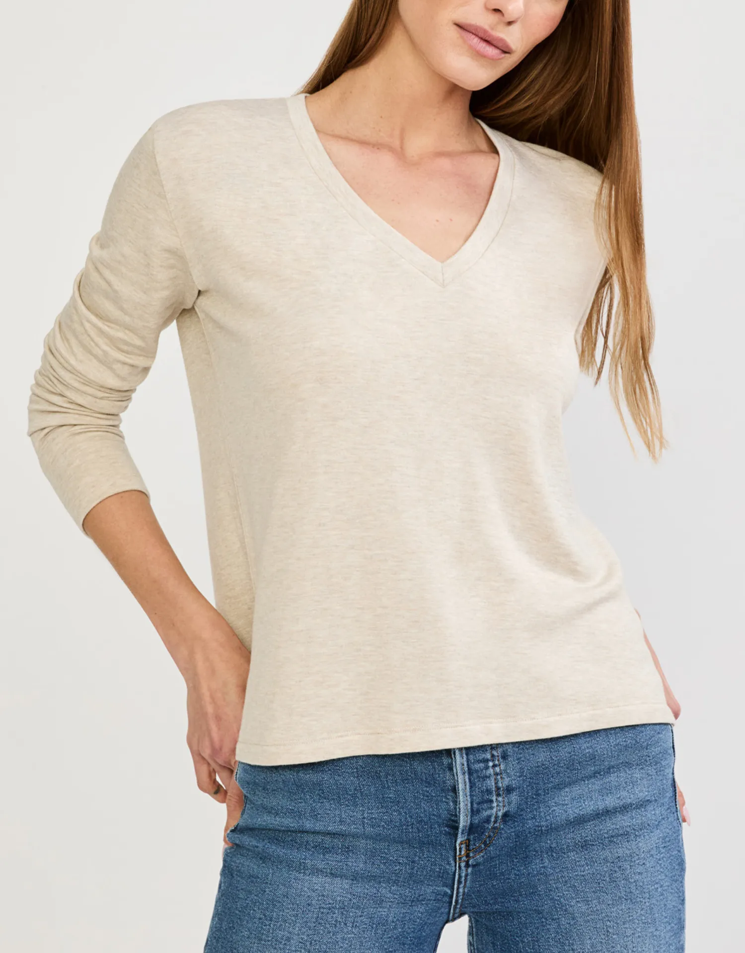 Houston Long Sleeve V Neck - Oatmeal sold by The Wheat Collection product image thumbnail 3