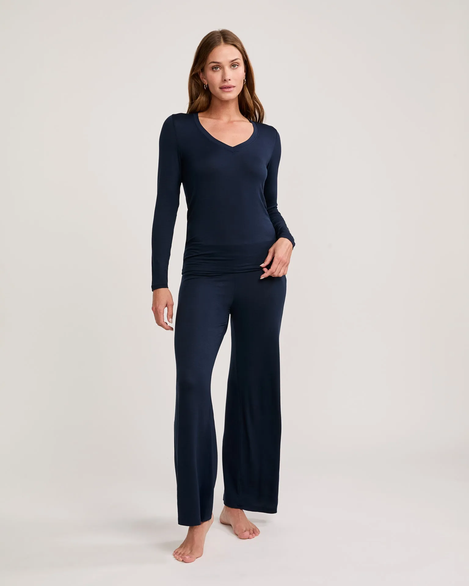 Memphis Long Sleeve V Neck Tee - Navy sold by The Wheat Collection product image thumbnail 2