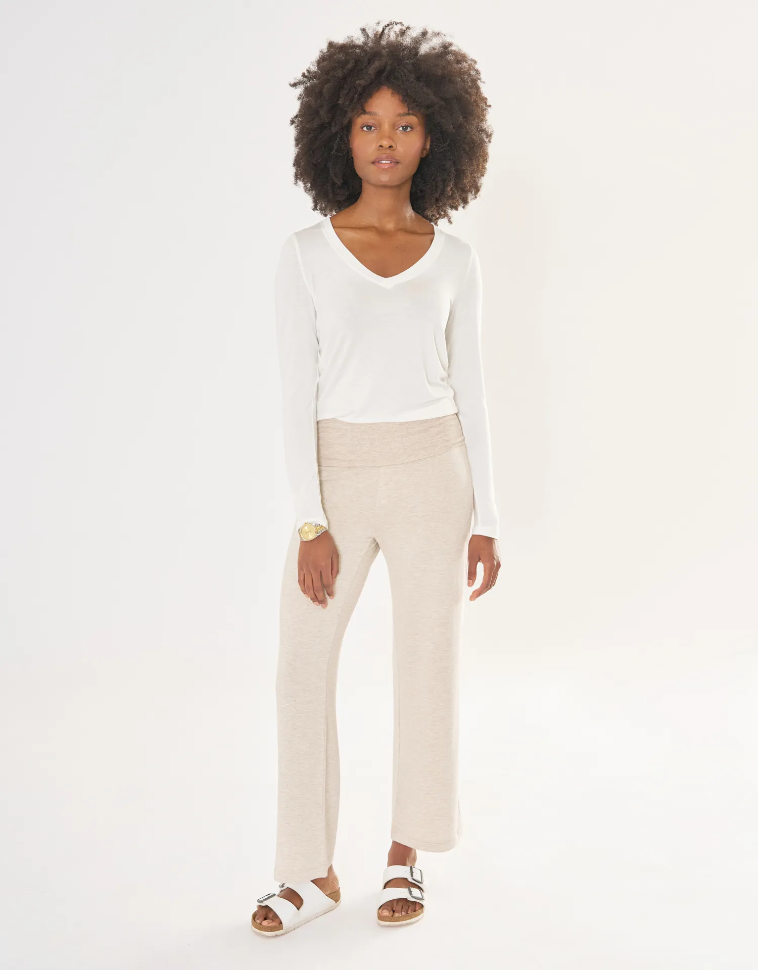 Memphis Long Sleeve V Neck Tee - White sold by The Wheat Collection