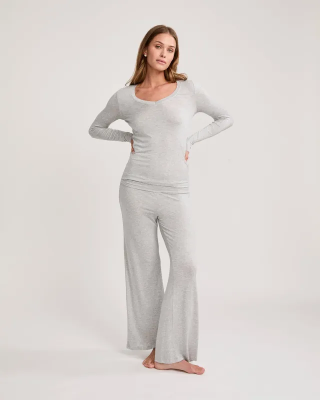 Memphis Long Sleeve V Neck Tee - Heather Grey sold by The Wheat Collection