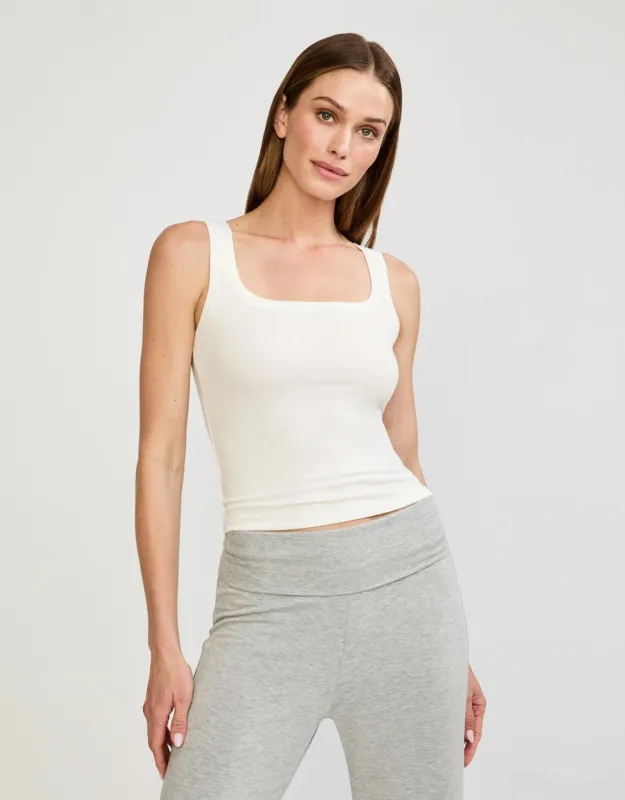 Franklin Ribbed Square Neck Tank - White sold by The Wheat Collection