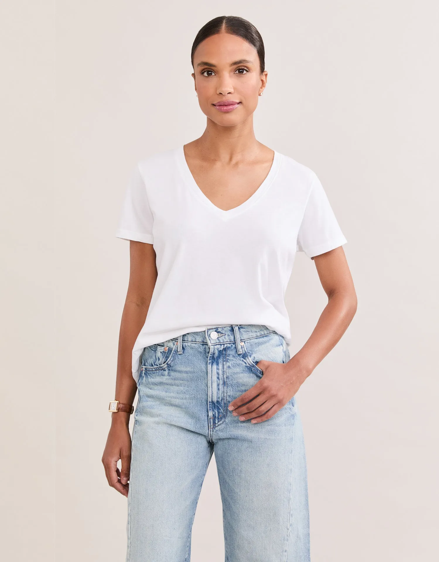 Charleston V Neck Tee - White sold by The Wheat Collection