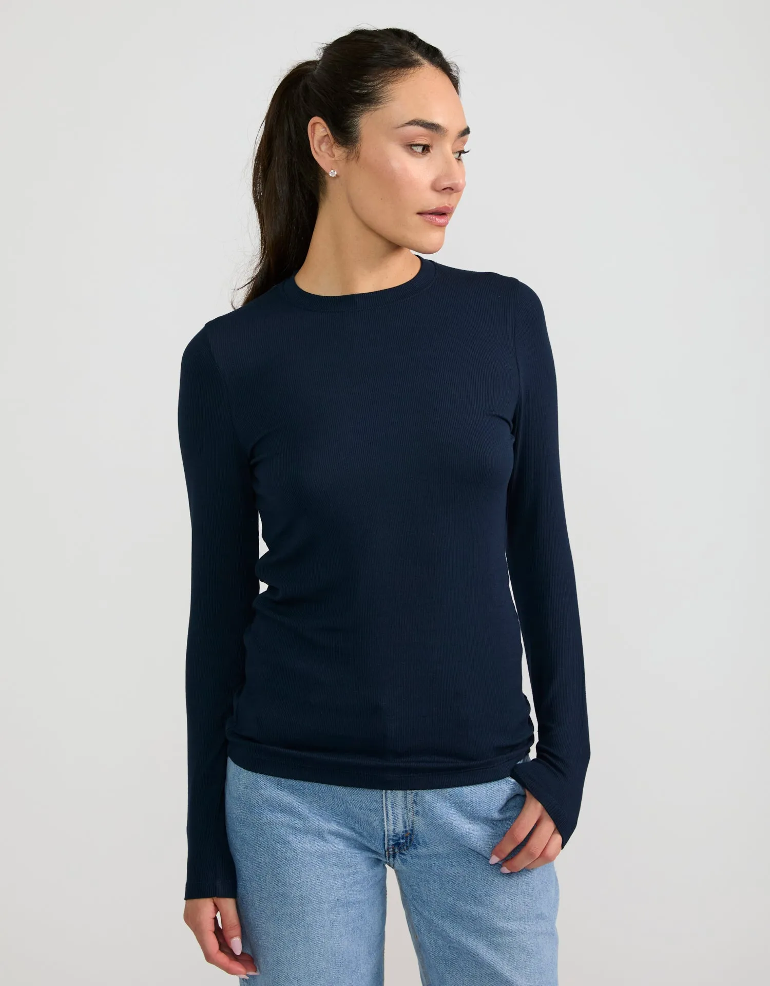 Chicago Ribbed Long Sleeve - Navy sold by The Wheat Collection
