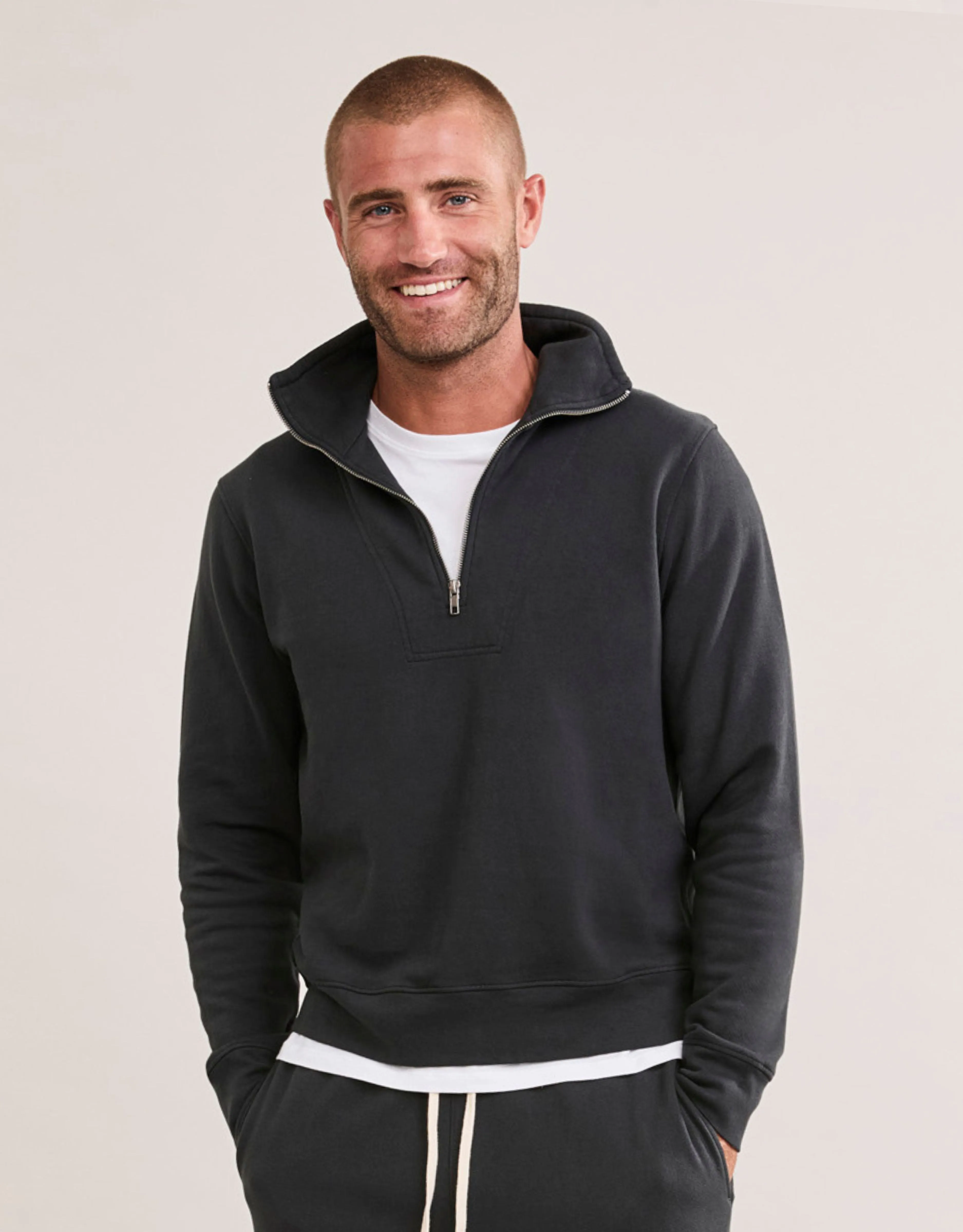 Oxford Unisex Quarter Zip - Washed Black sold by The Wheat Collection