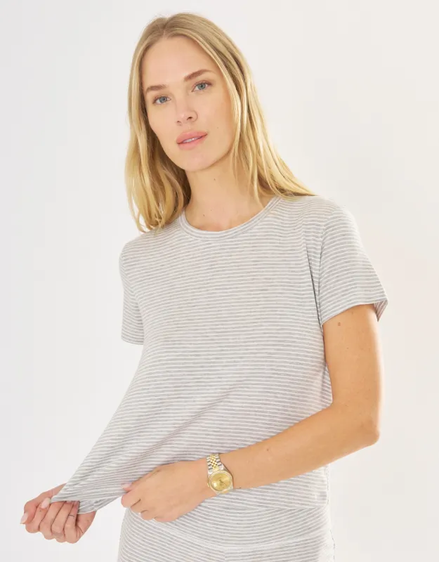 Brooklyn Tee - Heather Grey and White Stripe sold by The Wheat Collection