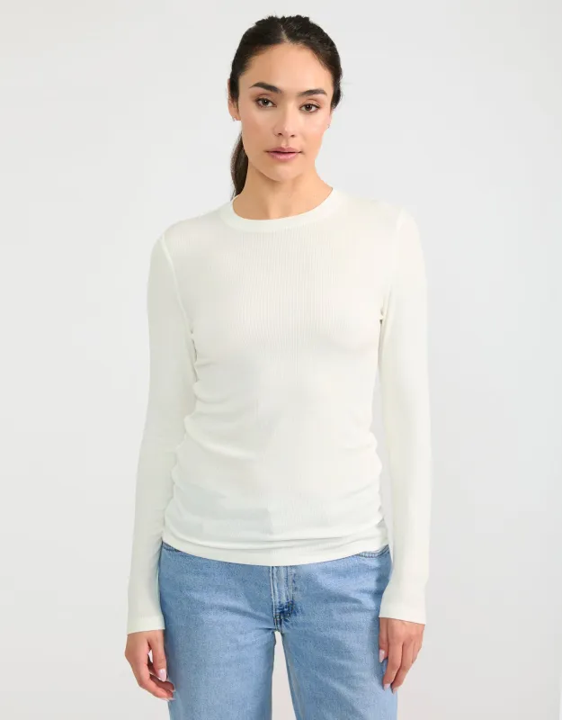 Chicago Ribbed Long Sleeve - White made by The Wheat Collection