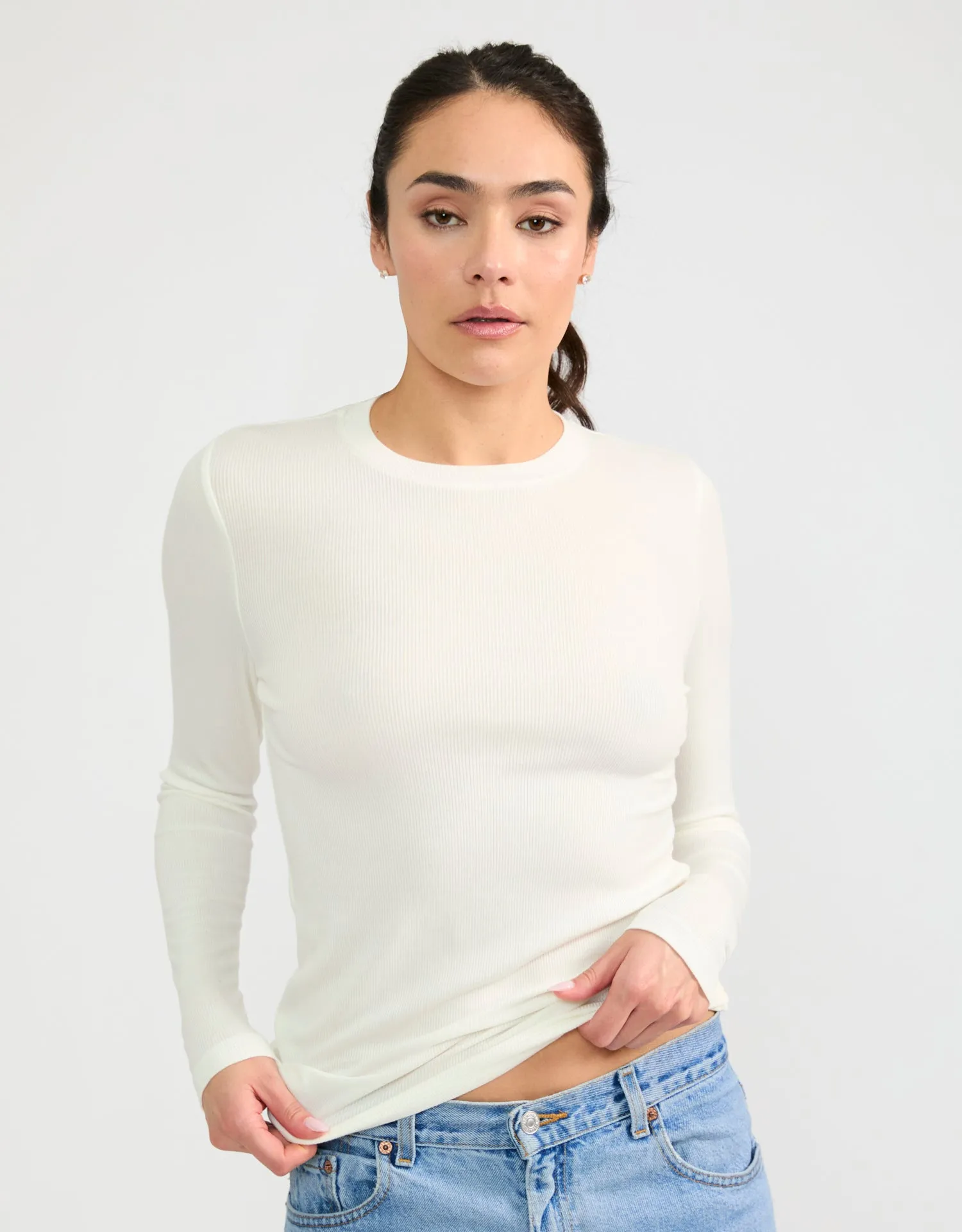 Chicago Ribbed Long Sleeve - White sold by The Wheat Collection product image thumbnail 2