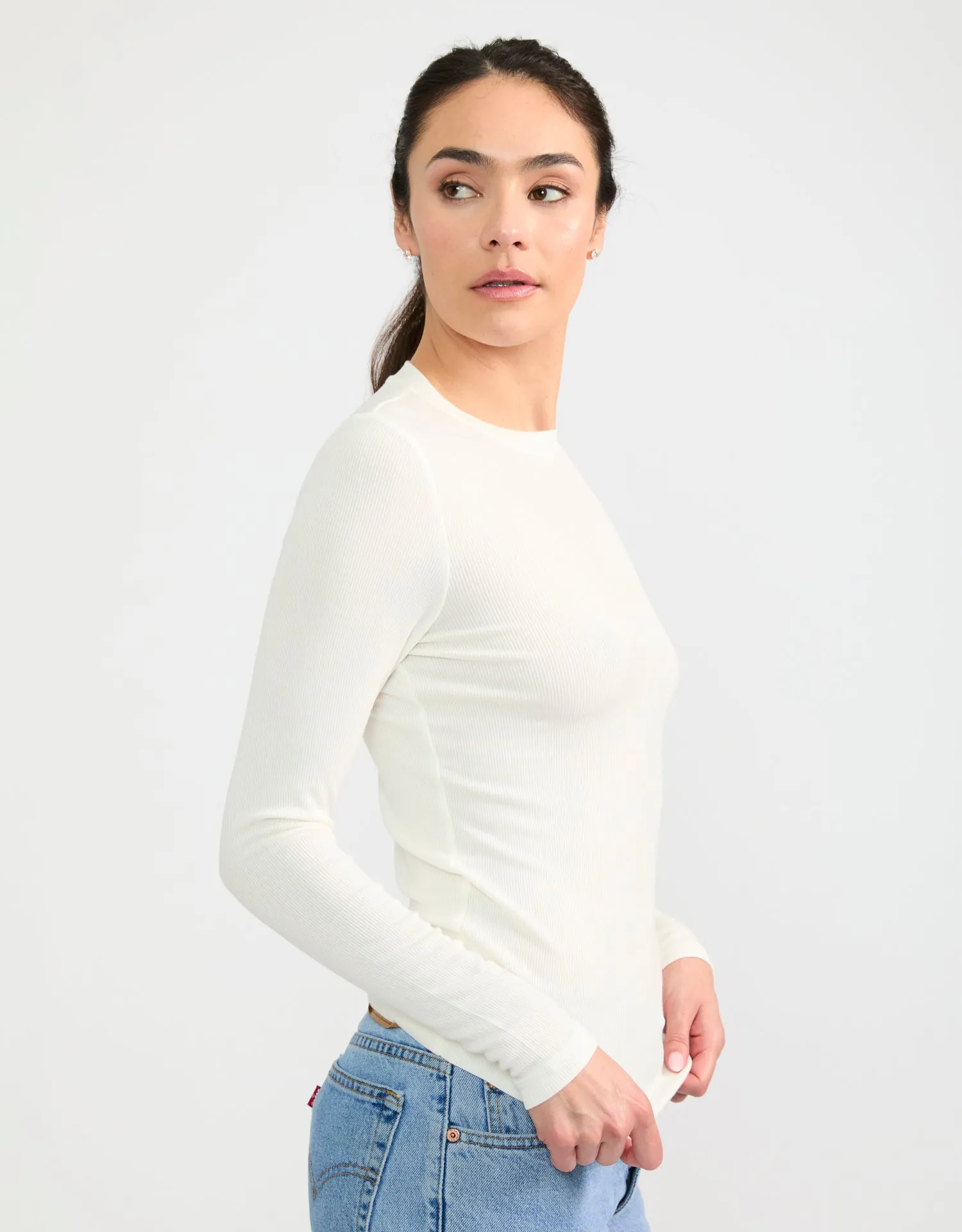 Chicago Ribbed Long Sleeve - White sold by The Wheat Collection product image thumbnail 4