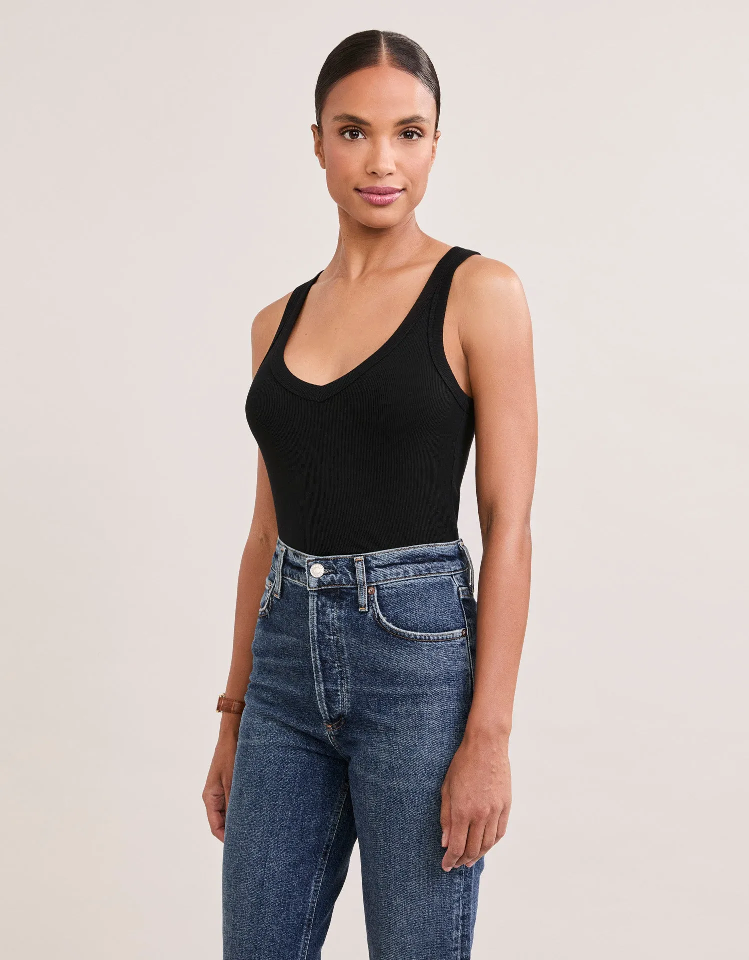 Augusta Ribbed V Neck Tank - Black sold by The Wheat Collection product image thumbnail 2