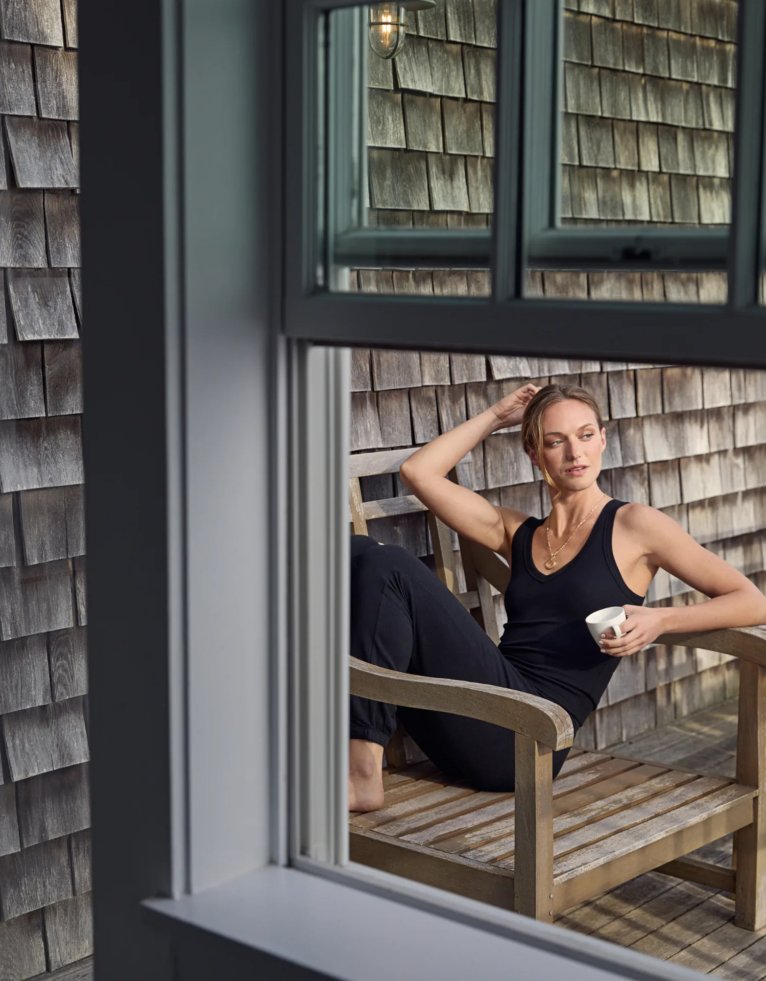 Augusta Ribbed V Neck Tank - Black sold by The Wheat Collection product image thumbnail 5
