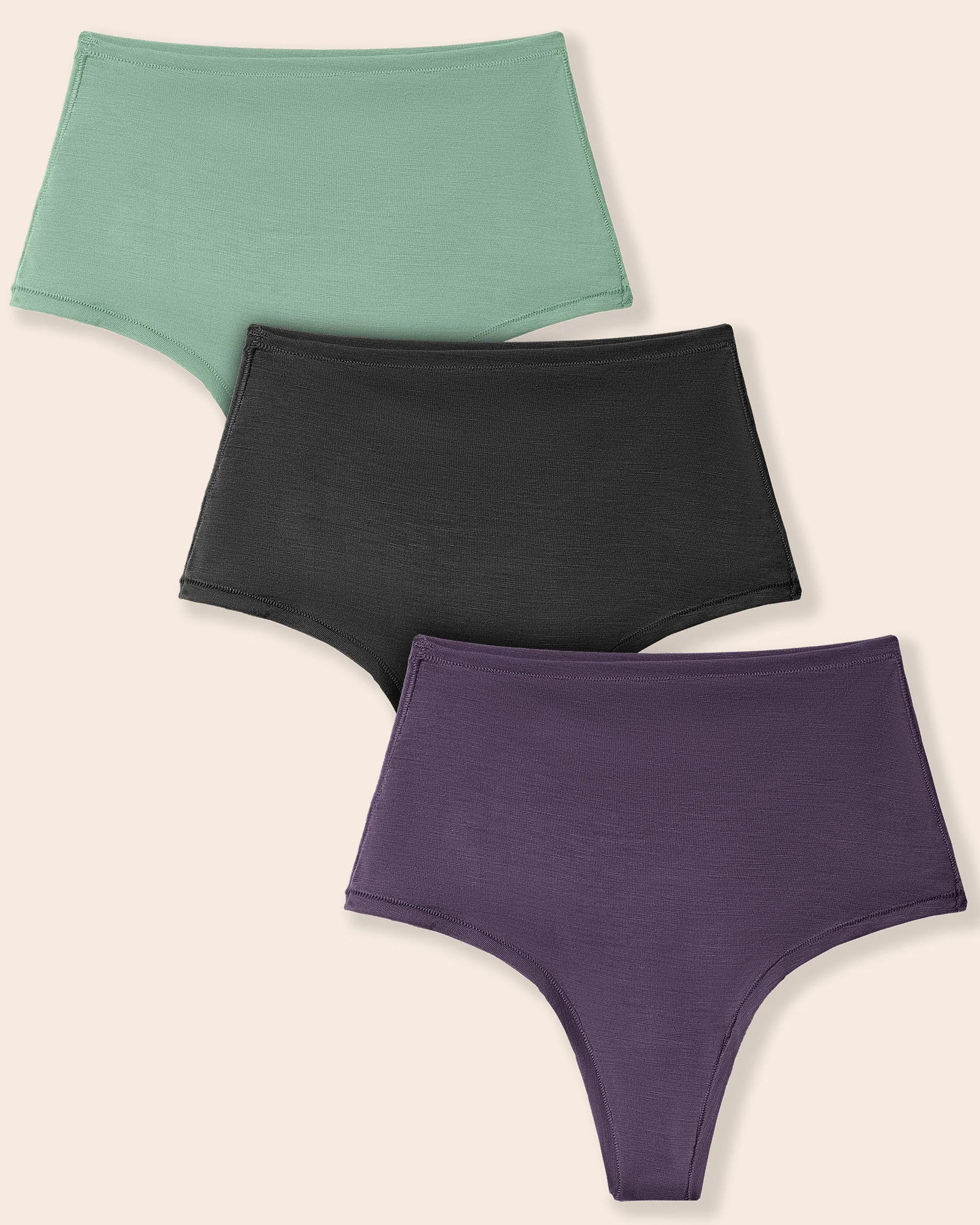 High Waisted Thong 3 Pack sold by Woolly Clothing Co