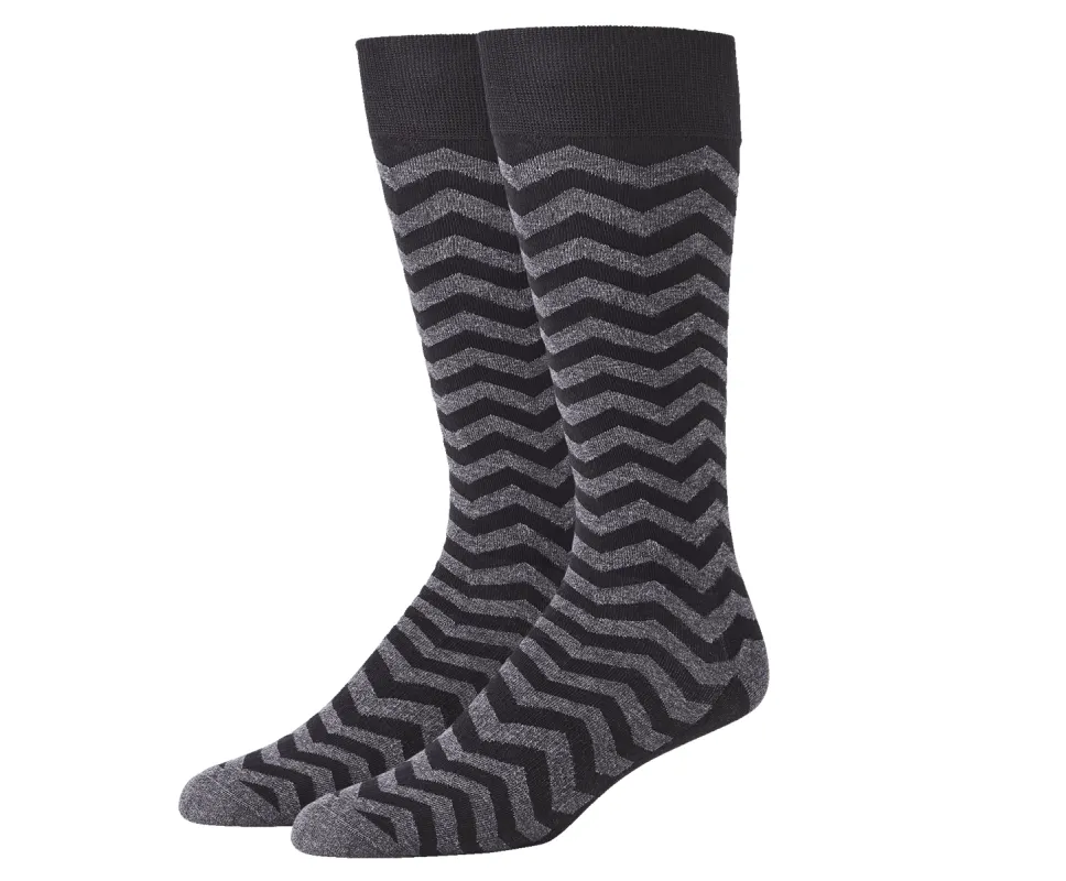 SILVER Extended Crew Dress Sock True Black Zig Zag sold by Mack Weldon