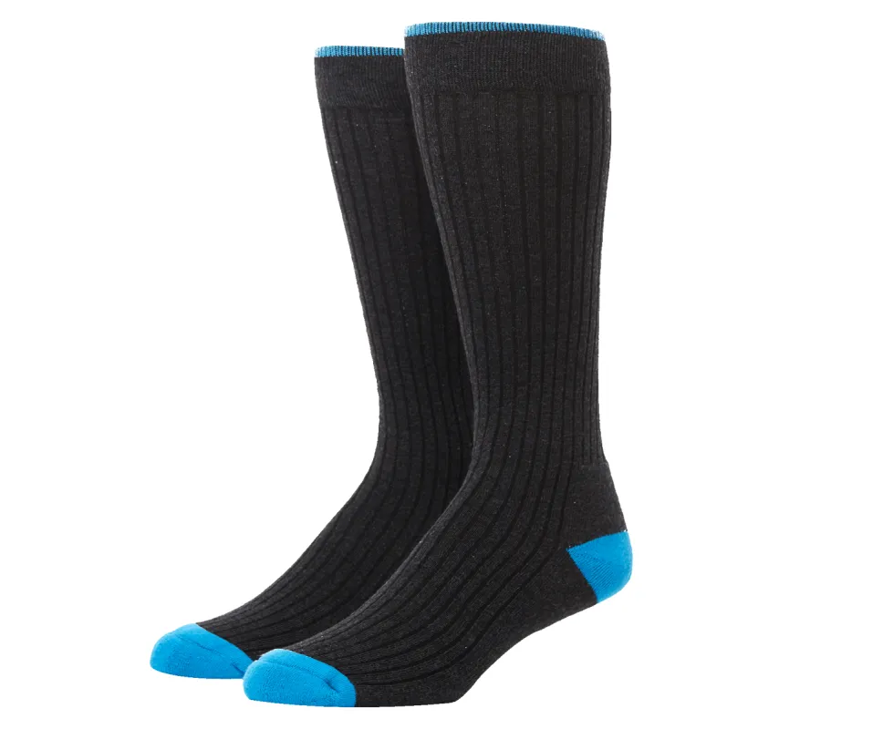 Everyday Extended Crew Sock Hudson Yards - Charcoal Heather / Weldon Blue sold by Mack Weldon