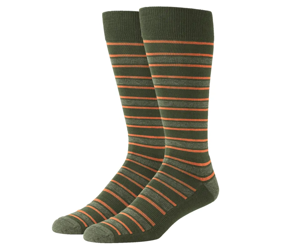 SILVER Extended Crew Dress Sock Camp Green / Harvest Weldon United Stripe sold by Mack Weldon