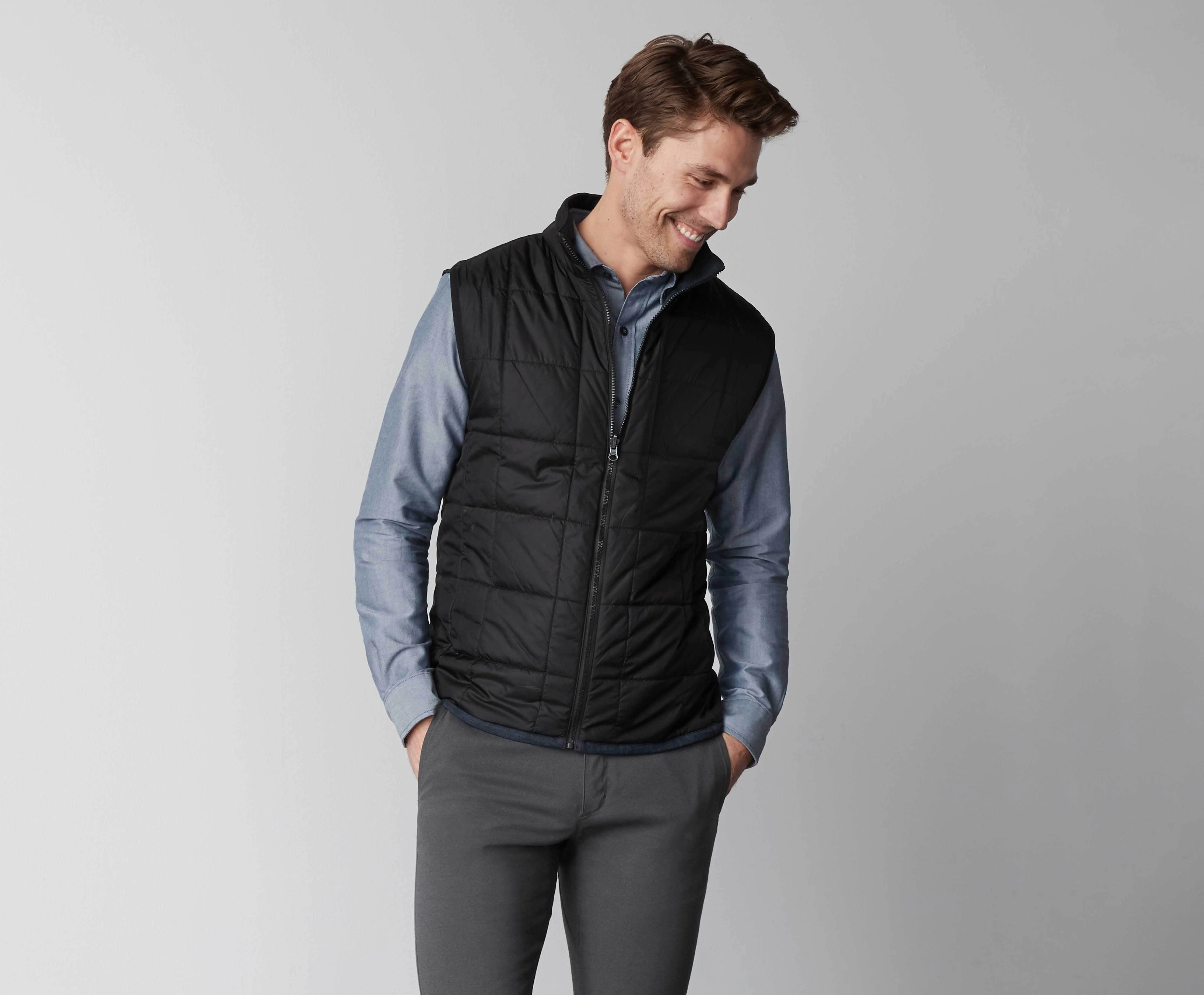 WARMKNIT 2-Way Puffer Vest Charcoal Heather / True Black sold by Mack Weldon product image thumbnail 5