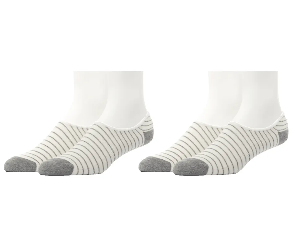 2-Pack Everyday No Show Sock White & Grey Heather Stripe sold by Mack Weldon