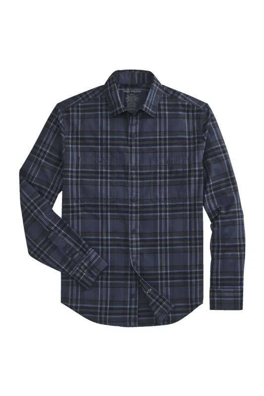 WARMKNIT Flannel Shirt Navy Heather Tartan Plaid sold by Mack Weldon