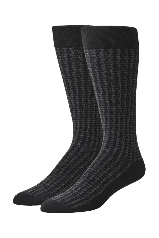 SILVER Extended Crew Dress Sock Charcoal Heather Houndstooth sold by Mack Weldon