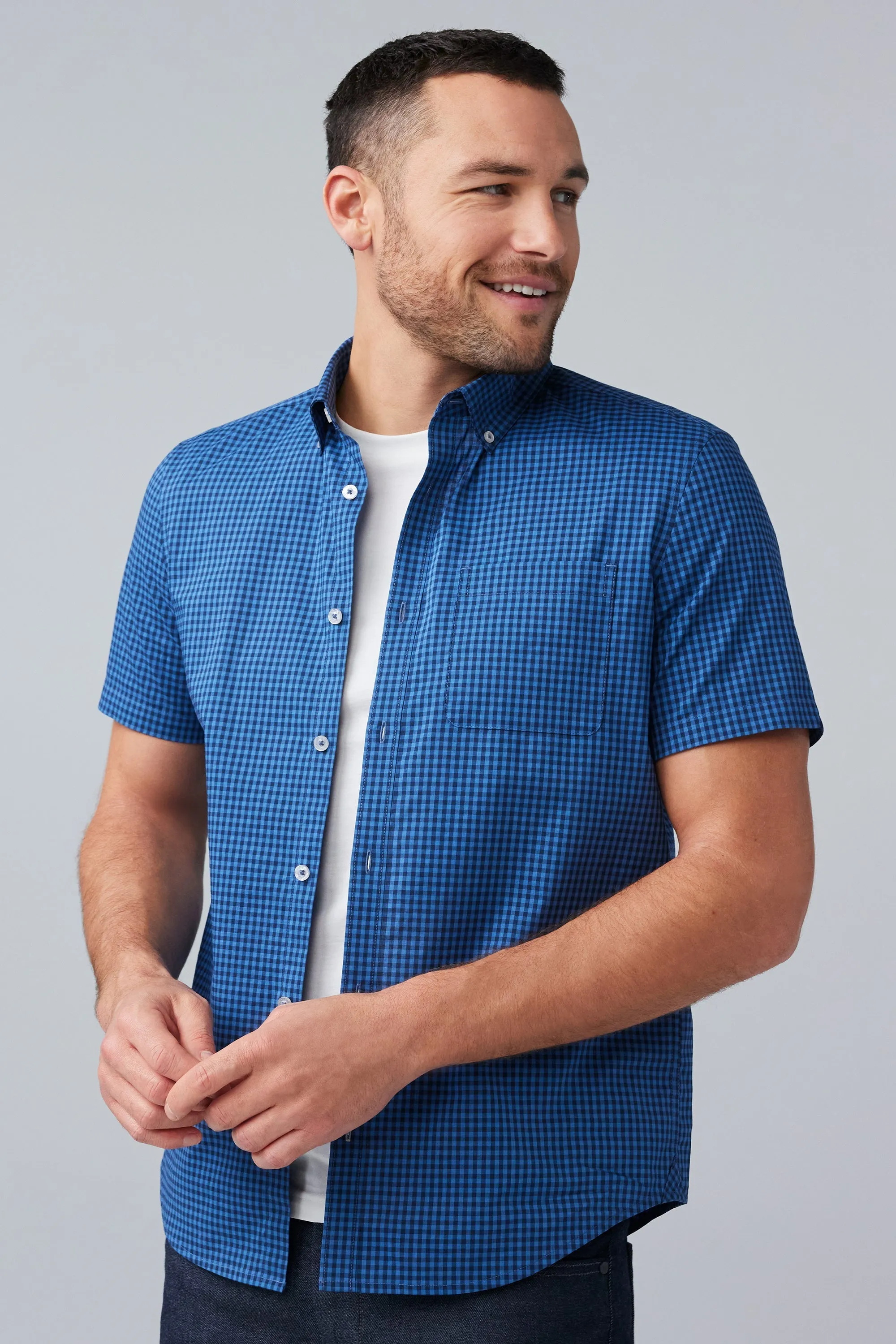 24/7 Poplin Short Sleeve Shirt Crosswind Gingham sold by Mack Weldon product image thumbnail 3