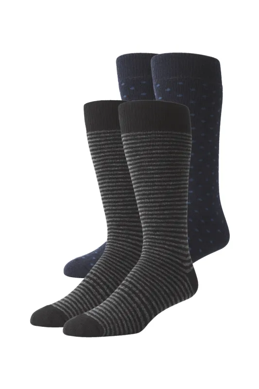 2-Pack Tech Merino Extended Crew Sock Black Charcoal Stripe / True Navy Dot sold by Mack Weldon