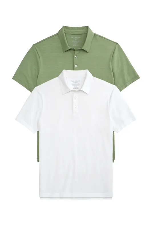 2-Pack AIRKNITˣ Polo Bright White / Basil sold by Mack Weldon