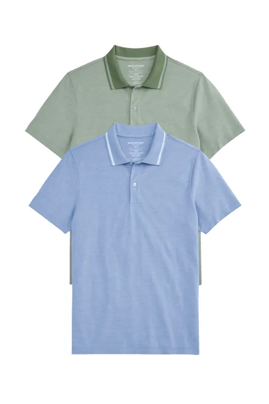 2-Pack SILVER Pique Polo Chambray Oxford Tipped / Wild Ivy Oxford Tipped sold by Mack Weldon