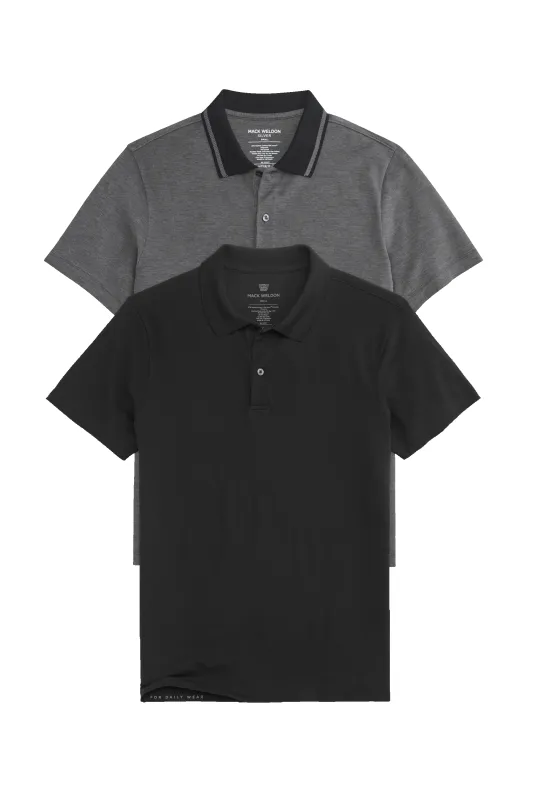 2-Pack SILVER Pique Polo True Black / True Black Oxford Tipped sold by Mack Weldon